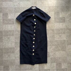 Vintage Navy Blue Button Dress Marie Louise De Coninck Jacquez Gevertz Size 42